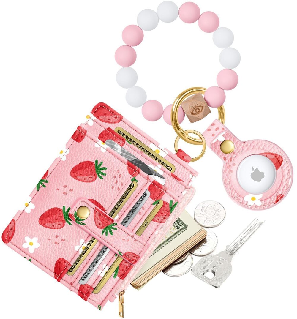 6608 Wallet Keychain Wristlet with AirTag Holder - Cute Design Credit Card
